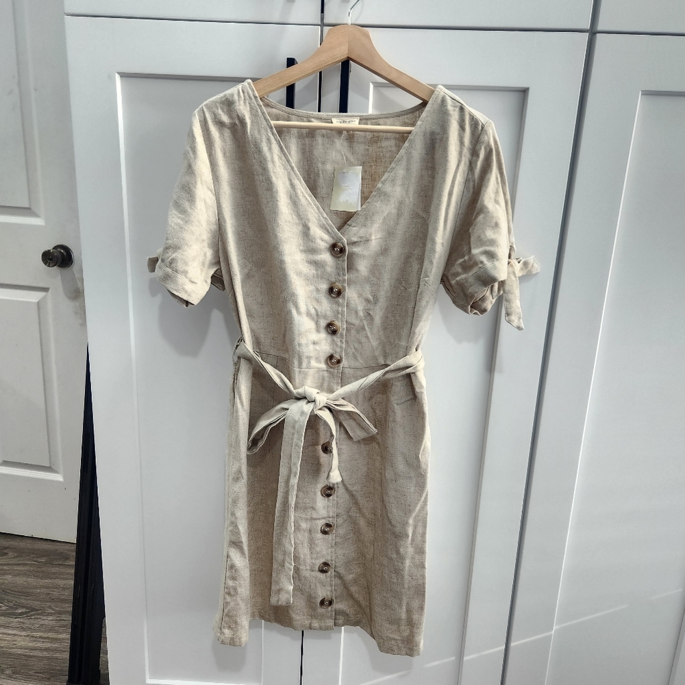 NWT Jennifer & Grace Beige Linen Blend Dress Small